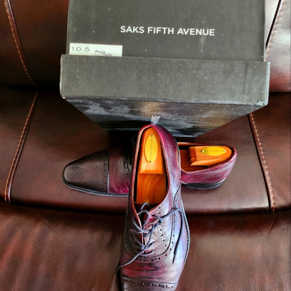 Saks Fifth Avenue Cordovan Italian Leather Lace Up Oxford.